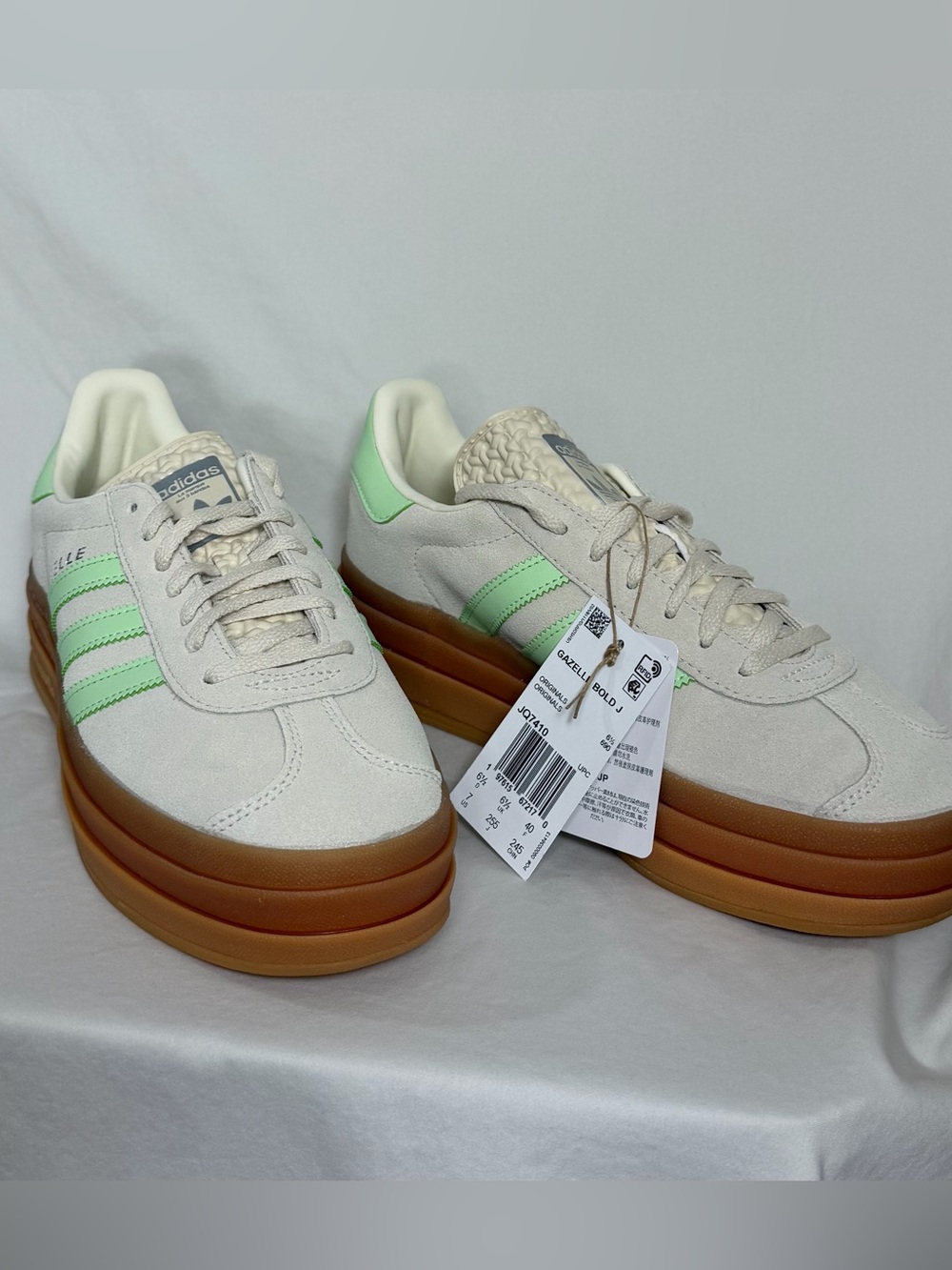 NIB. adidas Women’s Cream Suede Platform Sneakers with Mint Stripes